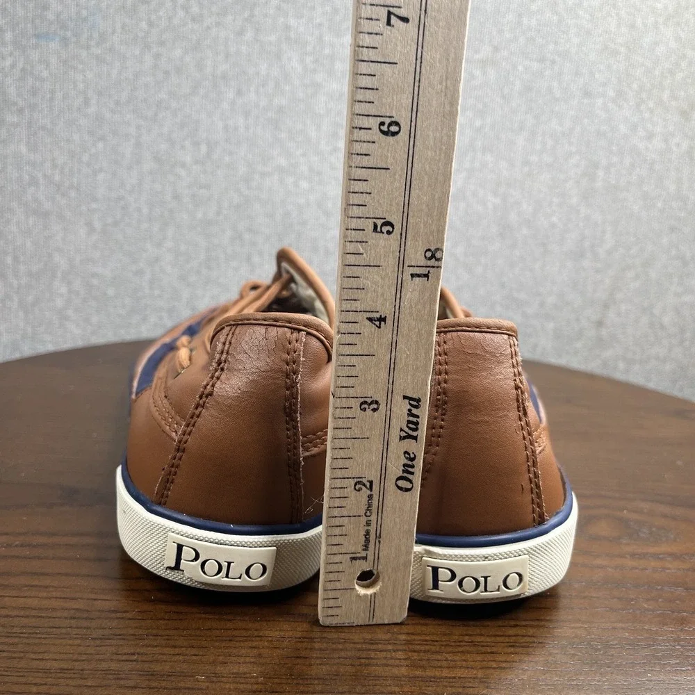 Polo Ralpth Lauren Parkstone Low Shoes Women's 10.5 D Blue Brown Leather Canvas - Picture 9 of 13